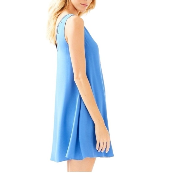 Lilly Pulitzer Owen Beaded Scallop V-Neck Swing Party Dress - Beckon Blue -Small - Picture 5 of 12